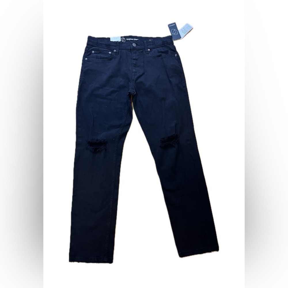 Original Use Jeans Mens 30X30 Black Slim Taper Distressed Stretch Denim NWT - Picture 2 of 12